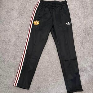 Adidas Men Manchester United grey Joggers with Red and White Stripes